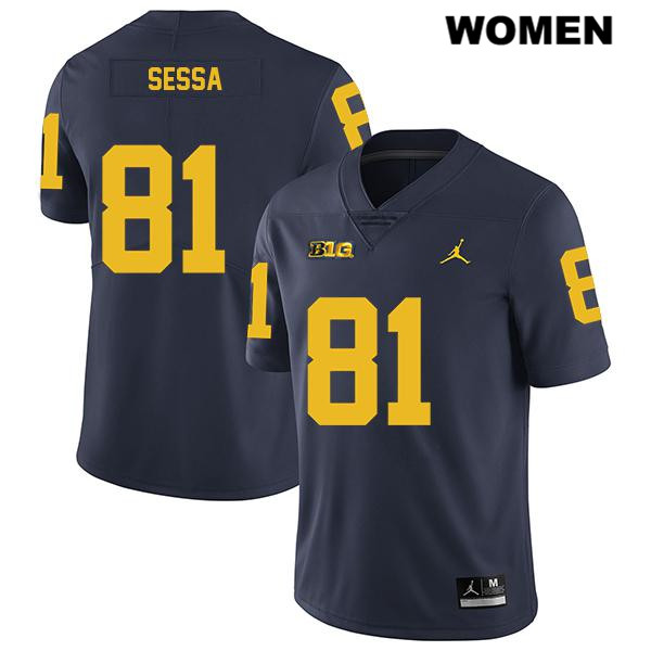 Women's NCAA Michigan Wolverines Will Sessa #81 Navy Jordan Brand Authentic Stitched Legend Football College Jersey HH25Y41WX